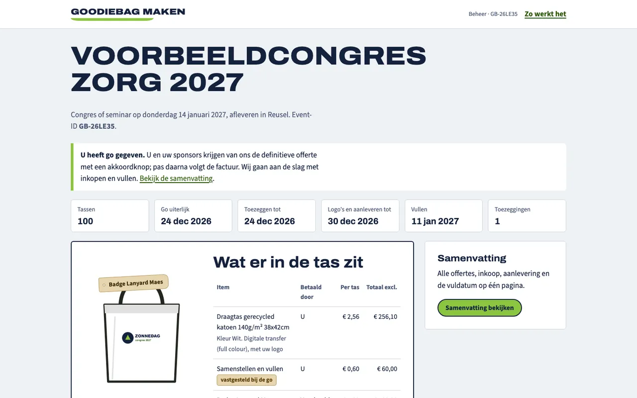 De definitieve offerte met de akkoordknop.